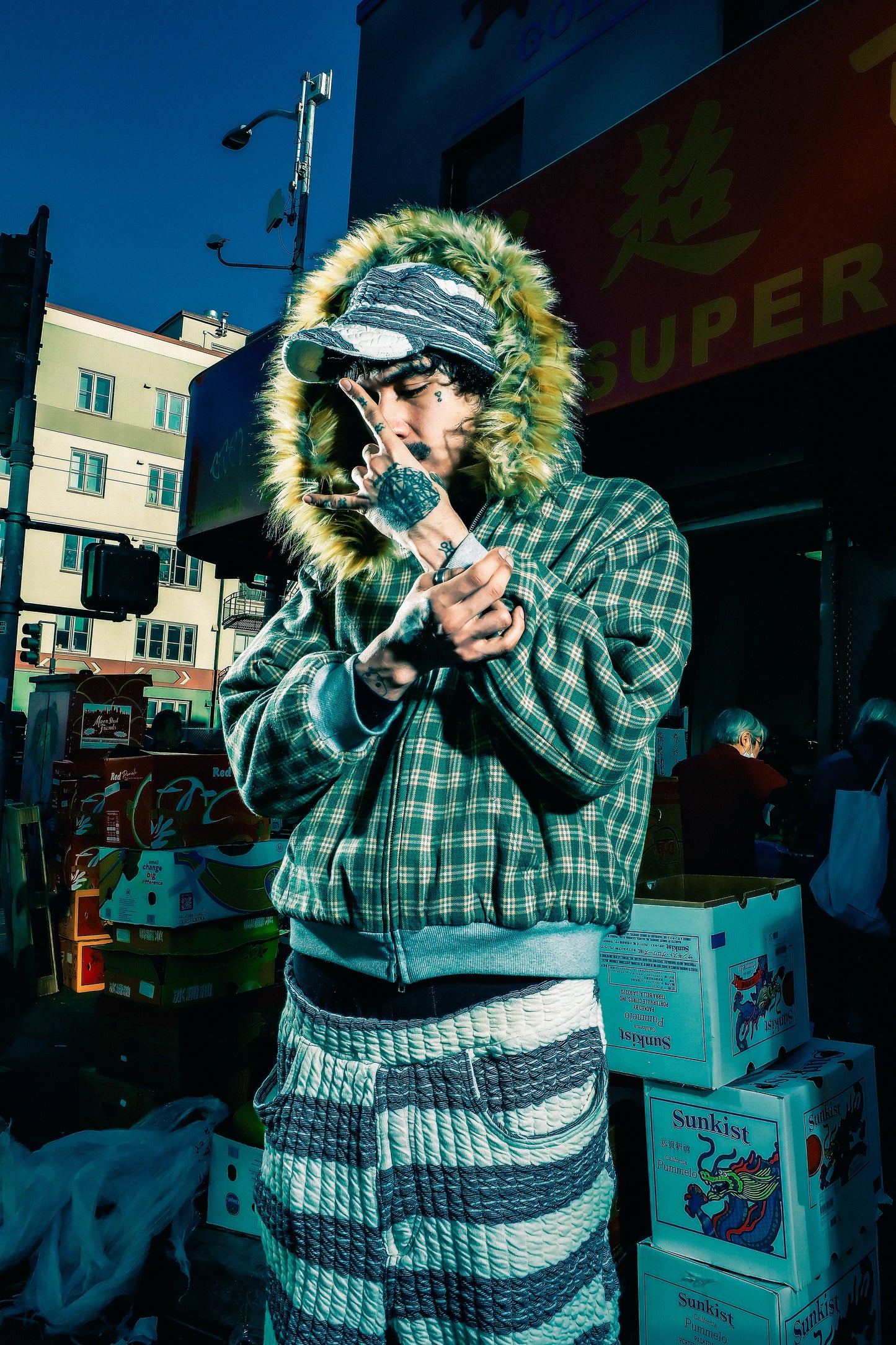 GREEN PLAID/GREY REVERSIBLE ZIP UP