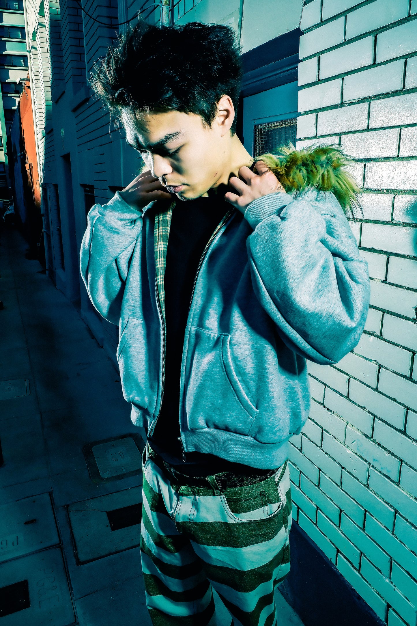 GREEN PLAID/GREY REVERSIBLE ZIP UP