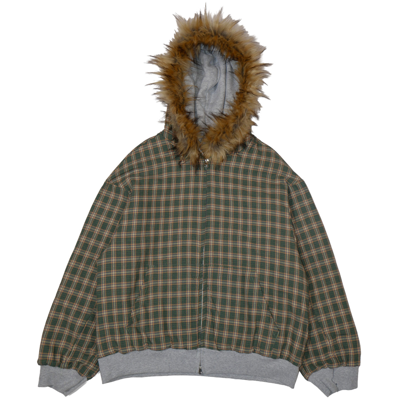 GREEN PLAID/GREY REVERSIBLE ZIP UP
